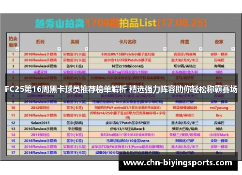 FC25第16周黑卡球员推荐榜单解析 精选强力阵容助你轻松称霸赛场